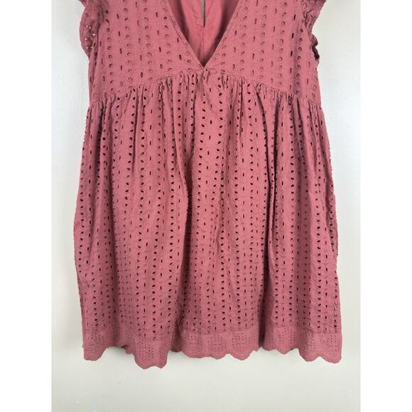 Mustard Seed Rust Eyelet Romper Dress Women’s S Terracotta Ruffle Boho Playsuit - Picture 3 of 16